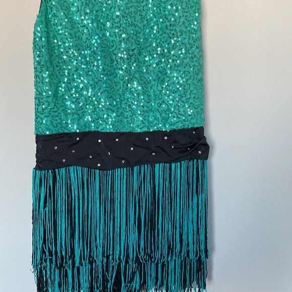 Weissman Adult Large Dance Costume – Green Sequin Fringe Jazz Dress with Collar - Picture 5 of 9